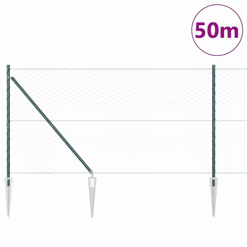 vidaXL Hexagonal Fence with Post 50 x 1.4 m PVC-Coated Steel Green 3