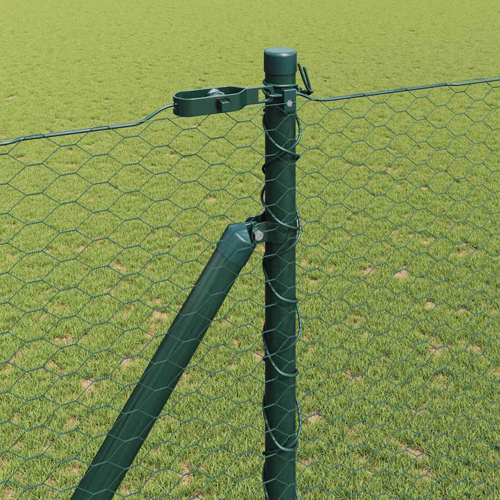 vidaXL Hexagonal Fence with Post 50 x 1.6 m PVC-Coated Steel Green 4