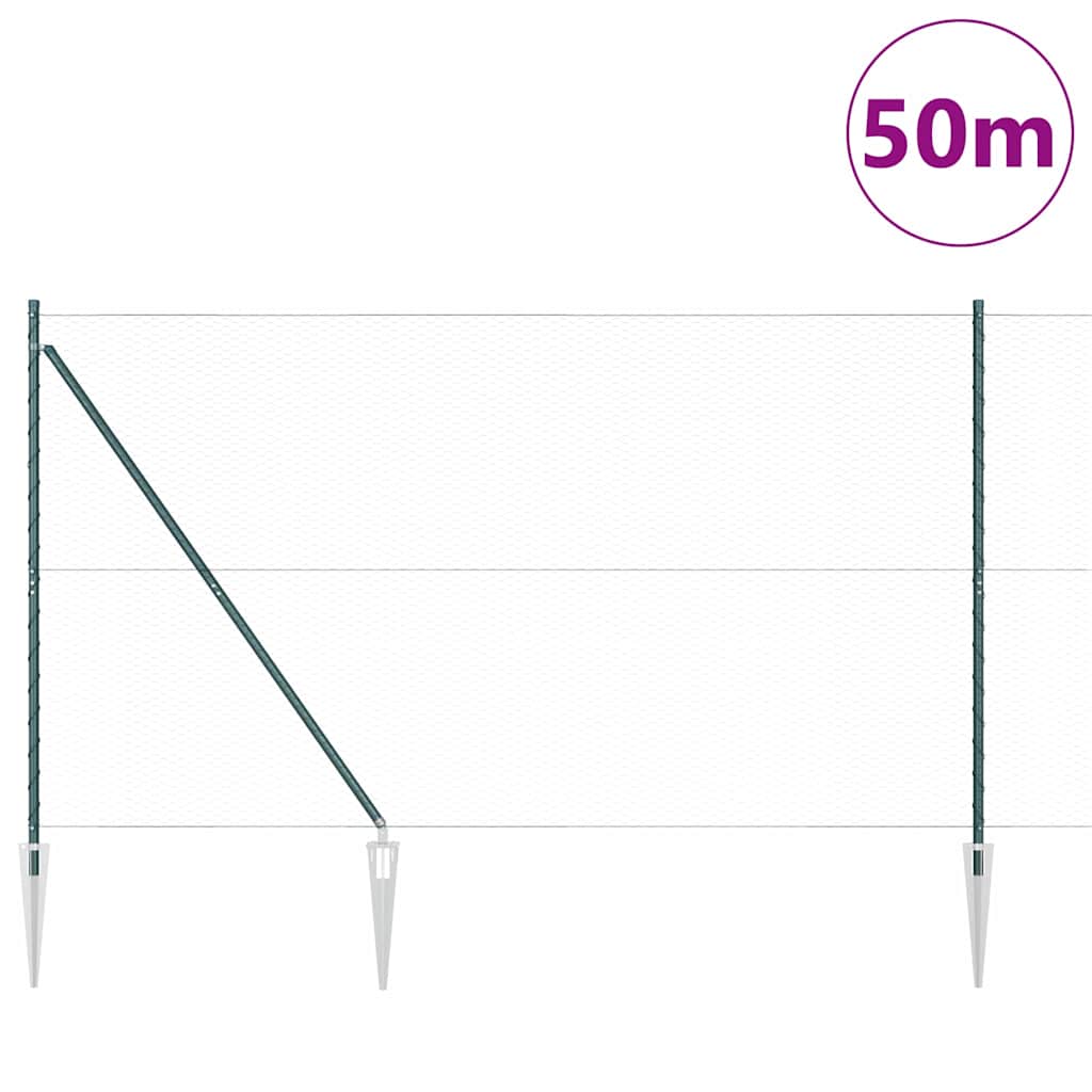 vidaXL Hexagonal Fence with Post 50 x 1.6 m PVC-Coated Steel Green 3