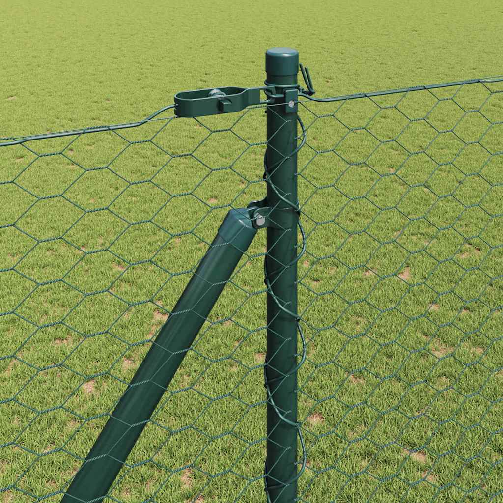vidaXL Hexagonal Fence with Post 50 x 1.6 m PVC-Coated Steel Green 4