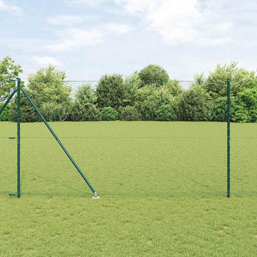 Hexagonal Fence with Post 50 x 0.4 m PVC-Coated Steel Length 50 m Green Mesh size 36 mm mesh 1.6 m