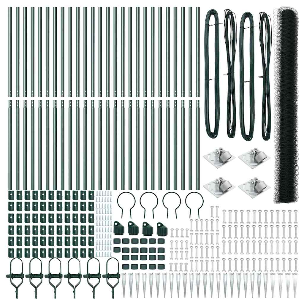 vidaXL Hexagonal Fence with Post 50 x 1.6 m PVC-Coated Steel Green 5