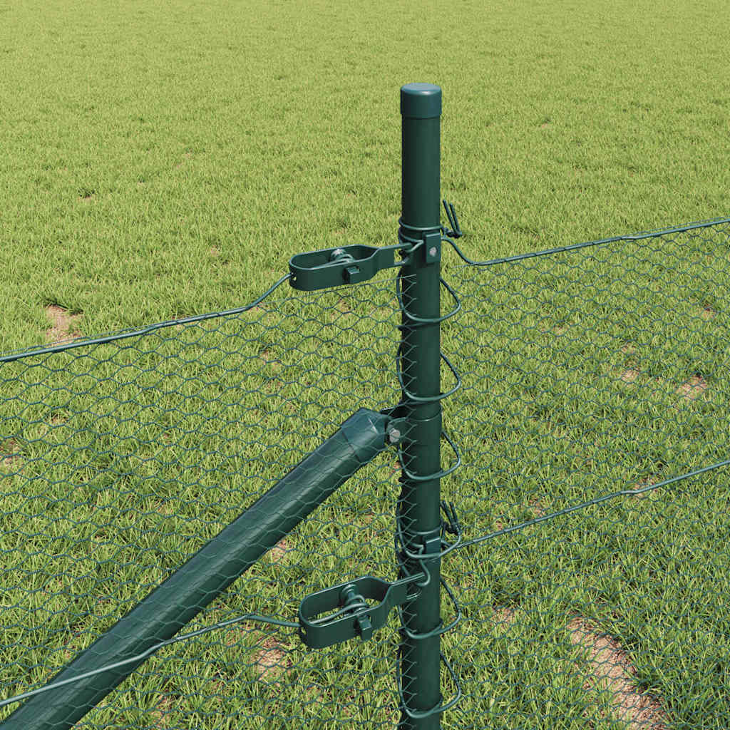 vidaXL Hexagonal Fence with Post 100 x 0.4 m PVC-Coated Steel Green 4