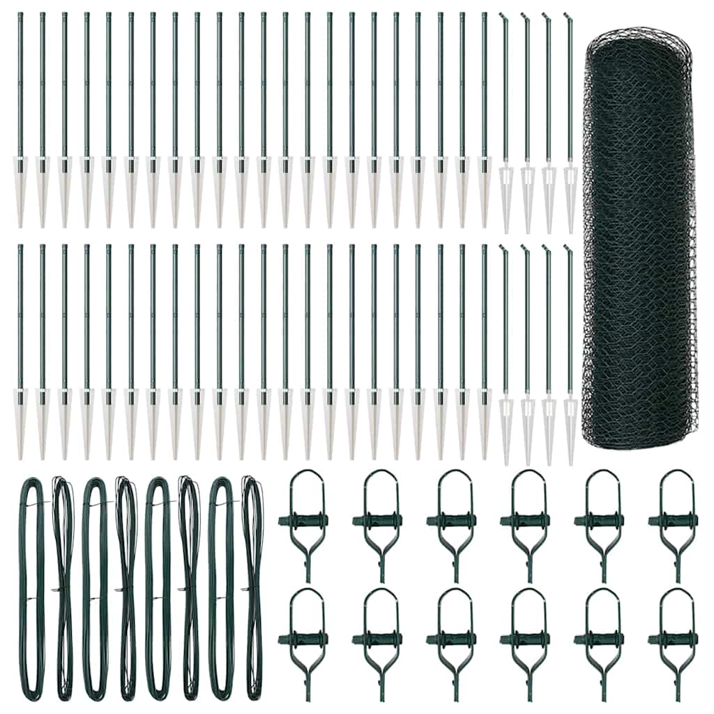 vidaXL Hexagonal Fence with Post 100 x 0.4 m PVC-Coated Steel Green 2