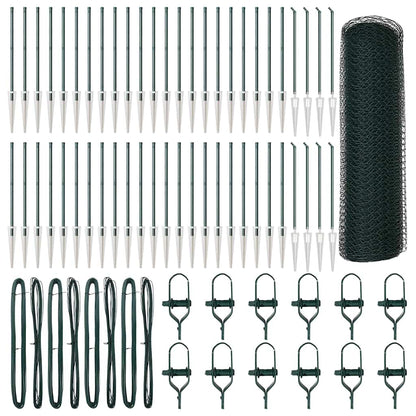 vidaXL Hexagonal Fence with Post 100 x 0.4 m PVC-Coated Steel Green 2