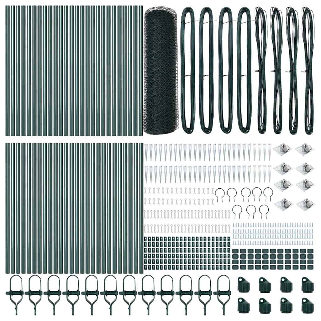 vidaXL Hexagonal Fence with Post 100 x 0.4 m PVC-Coated Steel Green 5