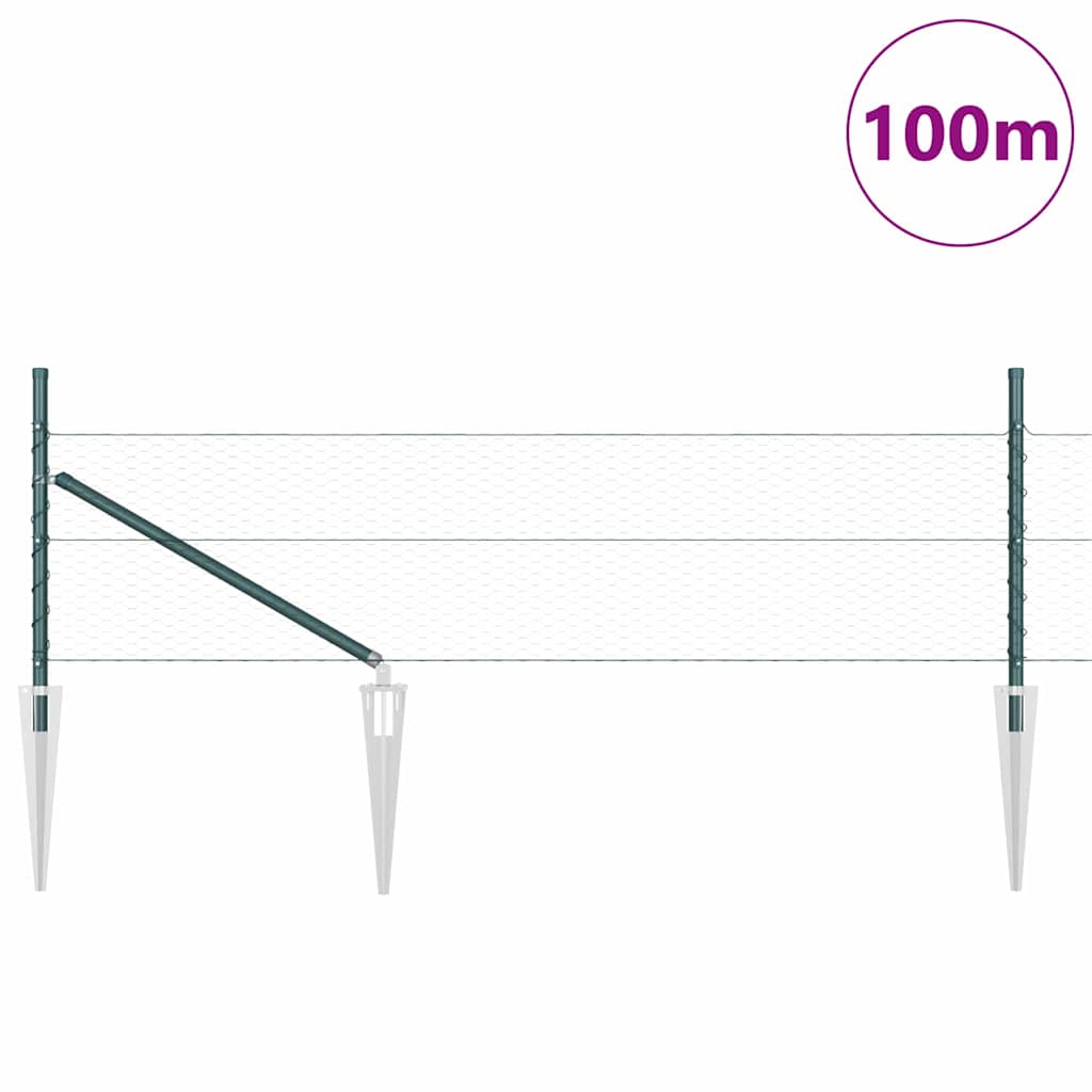 vidaXL Hexagonal Fence with Post 100 x 0.4 m PVC-Coated Steel Green 3