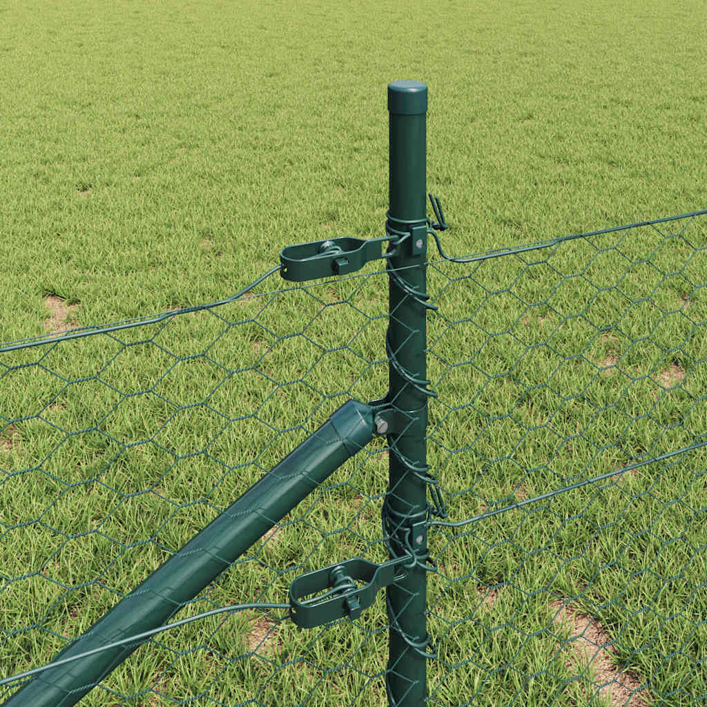 vidaXL Hexagonal Fence with Post 100 x 0.4 m PVC-Coated Steel Green 4