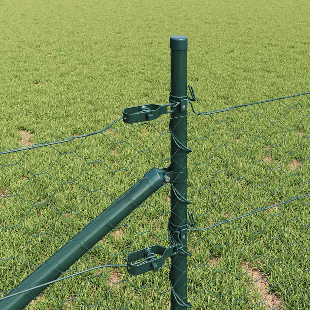 vidaXL Hexagonal Fence with Post 100 x 0.4 m PVC-Coated Steel Green 4