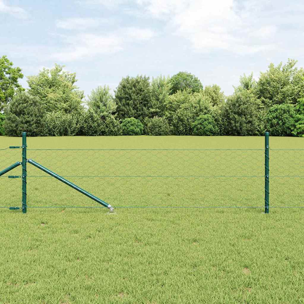 vidaXL Hexagonal Fence with Post 100 x 0.4 m PVC-Coated Steel Green 1
