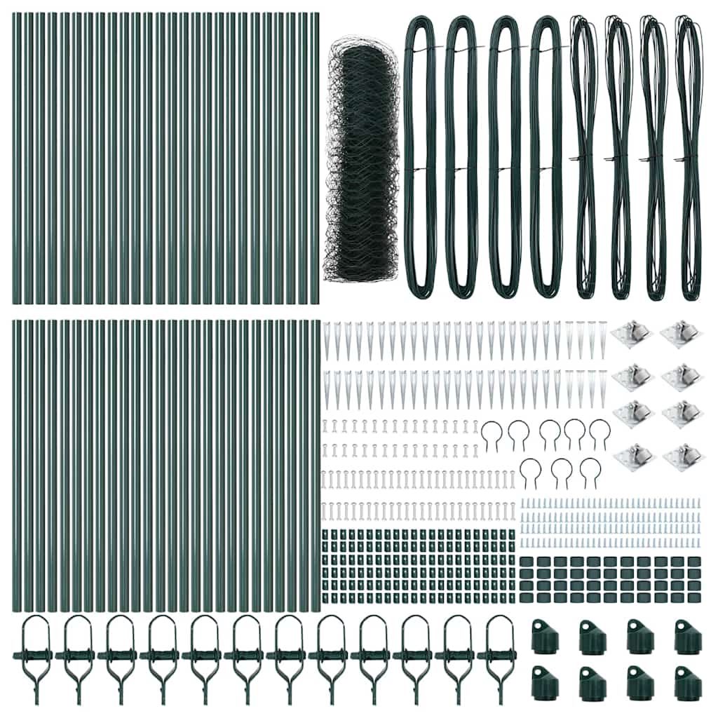 vidaXL Hexagonal Fence with Post 100 x 0.4 m PVC-Coated Steel Green 5