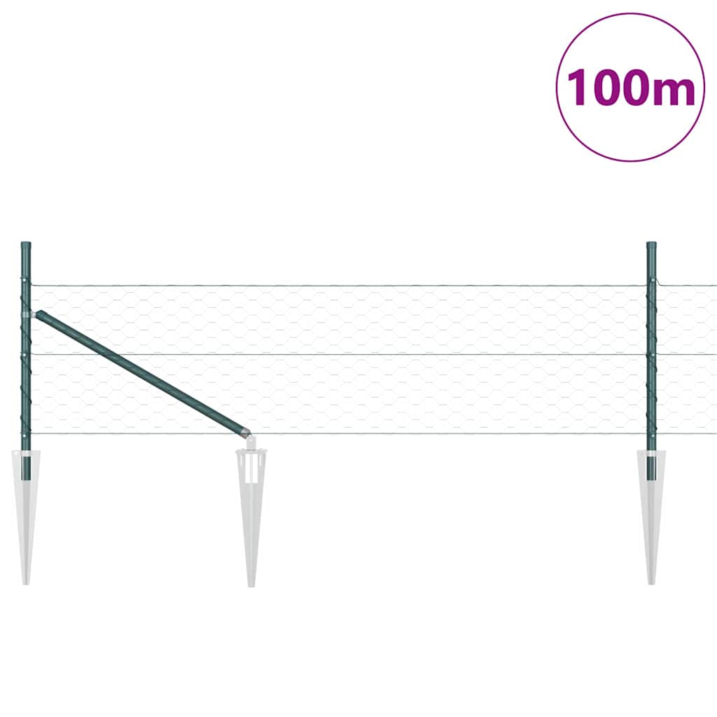 vidaXL Hexagonal Fence with Post 100 x 0.5 m PVC-Coated Steel Green 3