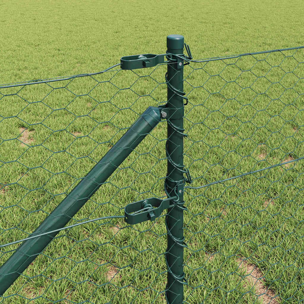 vidaXL Hexagonal Fence with Post 100 x 0.6 m PVC-Coated Steel Green 4