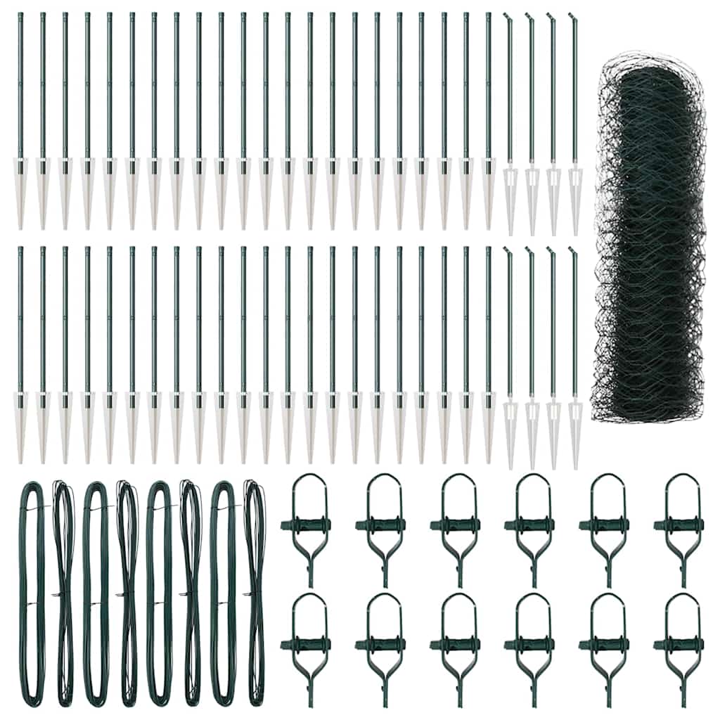 vidaXL Hexagonal Fence with Post 100 x 0.6 m PVC-Coated Steel Green 2