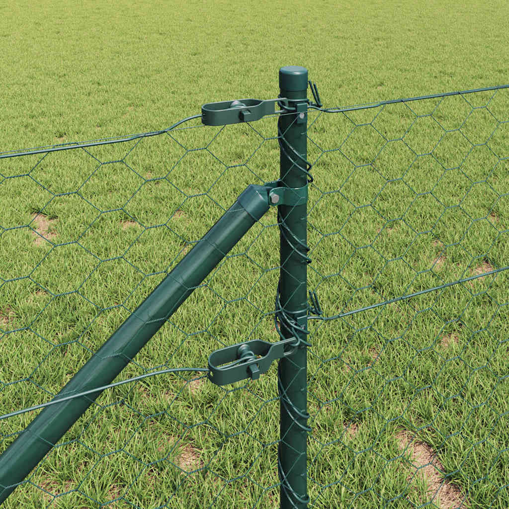 vidaXL Hexagonal Fence with Post 100 x 0.8 m PVC-Coated Steel Green 4
