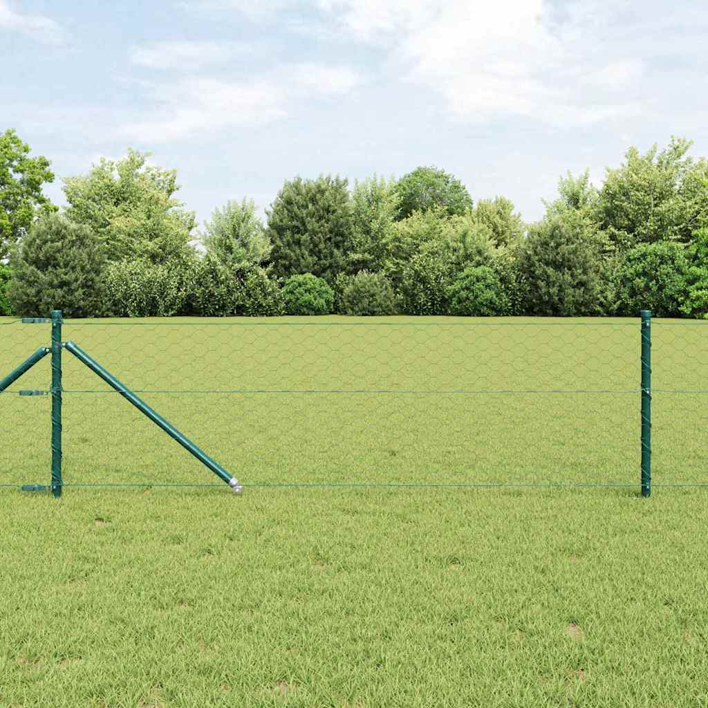 vidaXL Hexagonal Fence with Post 100 x 0.8 m PVC-Coated Steel Green 1