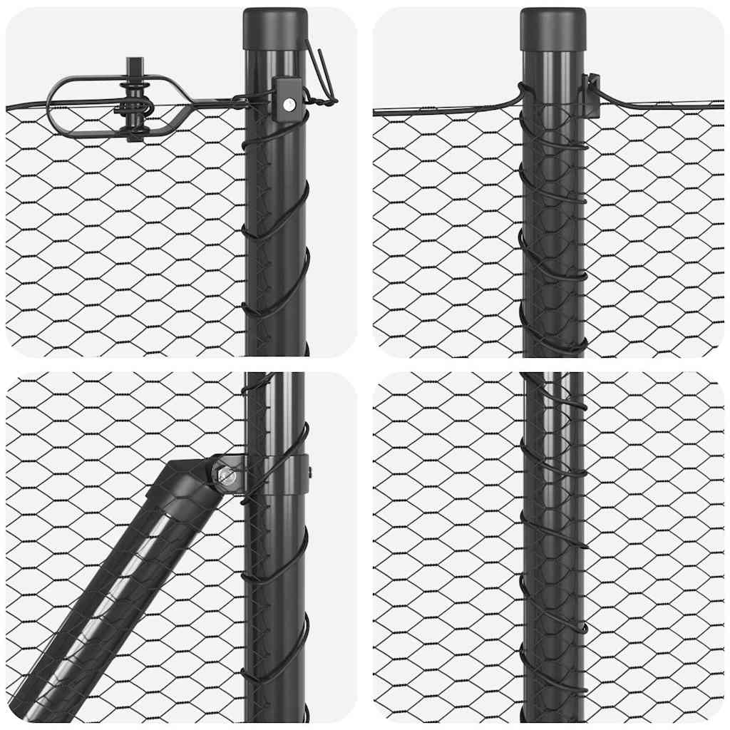 vidaXL Hexagonal Fence with Post 50 x 1 m PVC-Coated Steel Grey Mesh 6