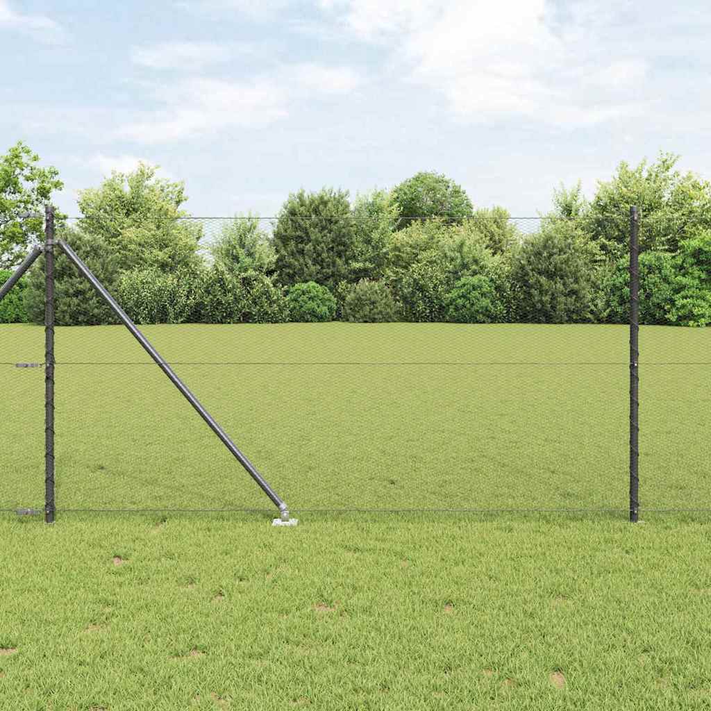 vidaXL Hexagonal Fence with Post 50 x 1 m PVC-Coated Steel Grey Mesh 1