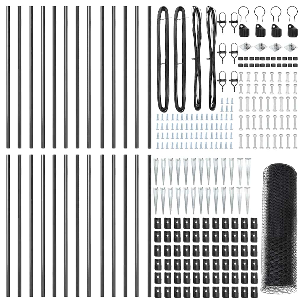 vidaXL Hexagonal Fence with Post 50 x 1 m PVC-Coated Steel Grey Mesh 5