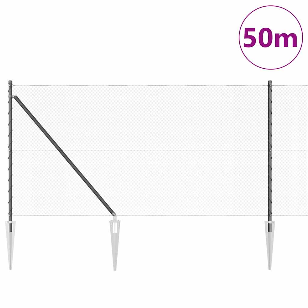 vidaXL Hexagonal Fence with Post 50 x 1 m PVC-Coated Steel Grey Mesh 3