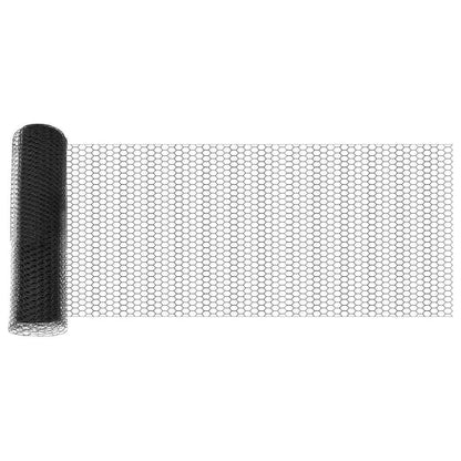 vidaXL Hexagonal Fence with Post 50 x 1 m PVC-Coated Steel Grey Mesh 5