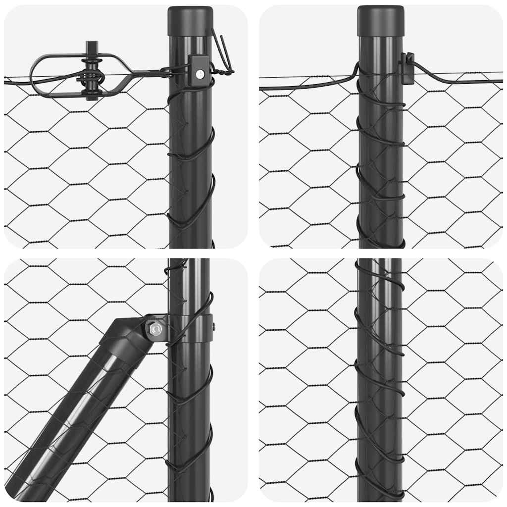 vidaXL Hexagonal Fence with Post 50 x 1 m PVC-Coated Steel Grey Mesh 6
