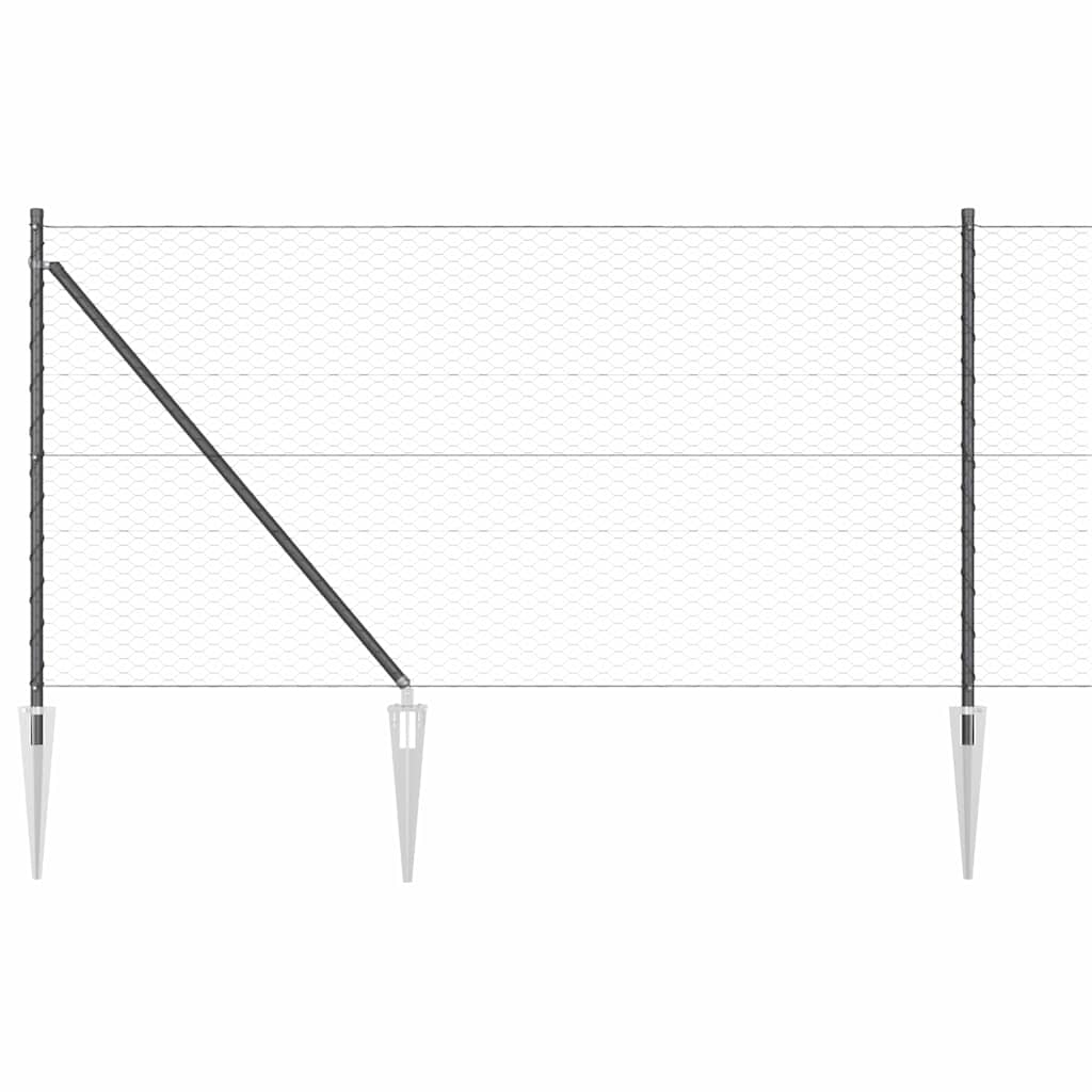 vidaXL Hexagonal Fence with Post 50 x 1 m PVC-Coated Steel Grey Mesh 5