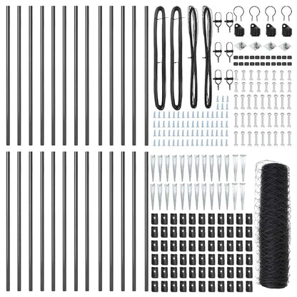 vidaXL Hexagonal Fence with Post 50 x 1 m PVC-Coated Steel Grey Mesh 3