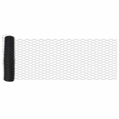 vidaXL Hexagonal Fence with Post 50 x 1 m PVC-Coated Steel Grey Mesh 4
