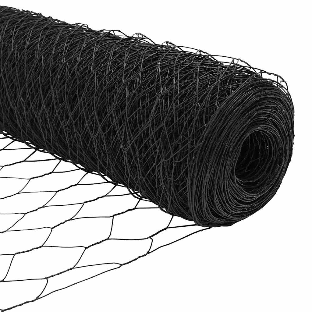 vidaXL Hexagonal Fence with Post 50 x 1 m PVC-Coated Steel Grey Mesh 6