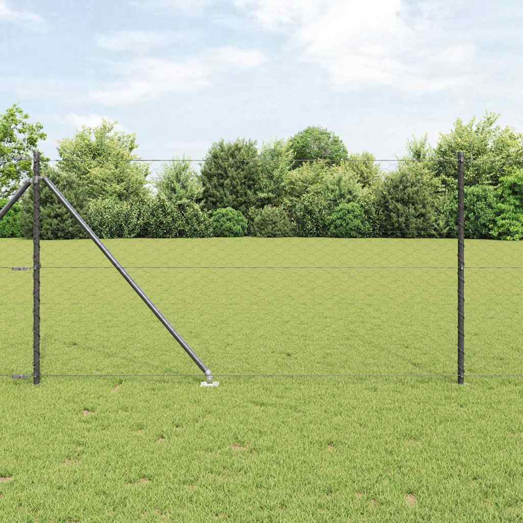 vidaXL Hexagonal Fence with Post 50 x 1 m PVC-Coated Steel Grey Mesh 1