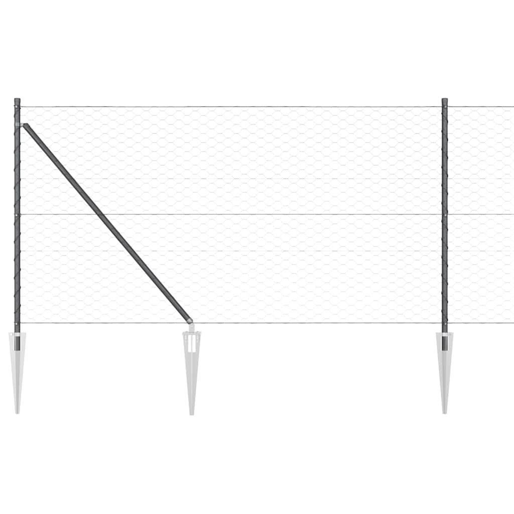 vidaXL Hexagonal Fence with Post 50 x 1 m PVC-Coated Steel Grey Mesh 5