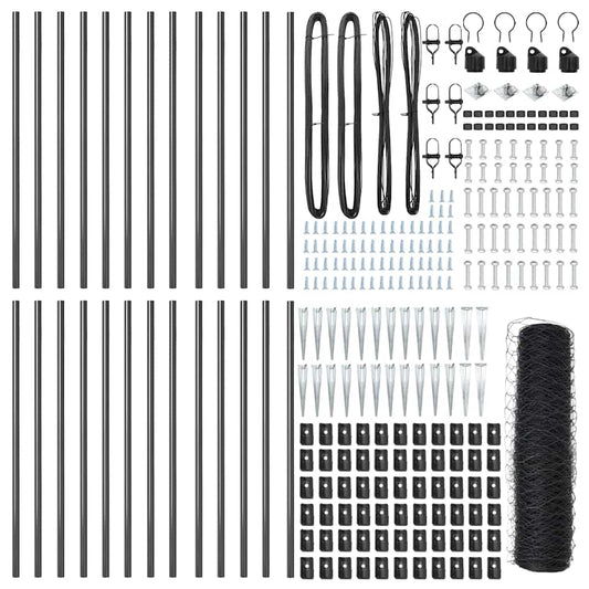 vidaXL Hexagonal Fence with Post 50 x 1 m PVC-Coated Steel Grey Mesh 2