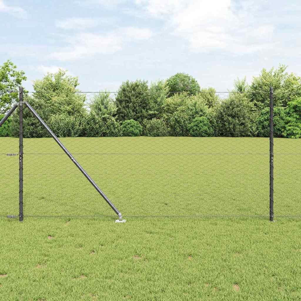 vidaXL Hexagonal Fence with Post 50 x 1.2 m PVC-Coated Steel Grey Mesh 1