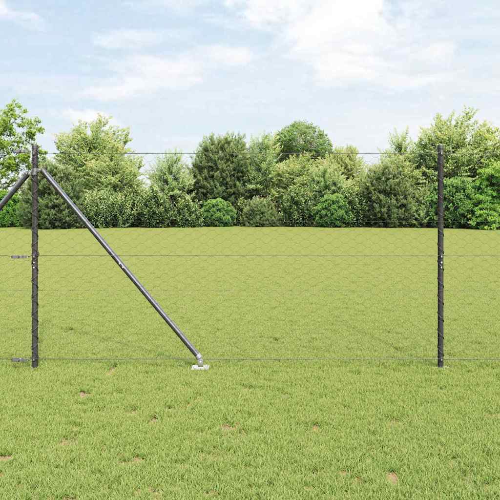 vidaXL Hexagonal Fence with Post 50 x 1.2 m PVC-Coated Steel Grey Mesh 1
