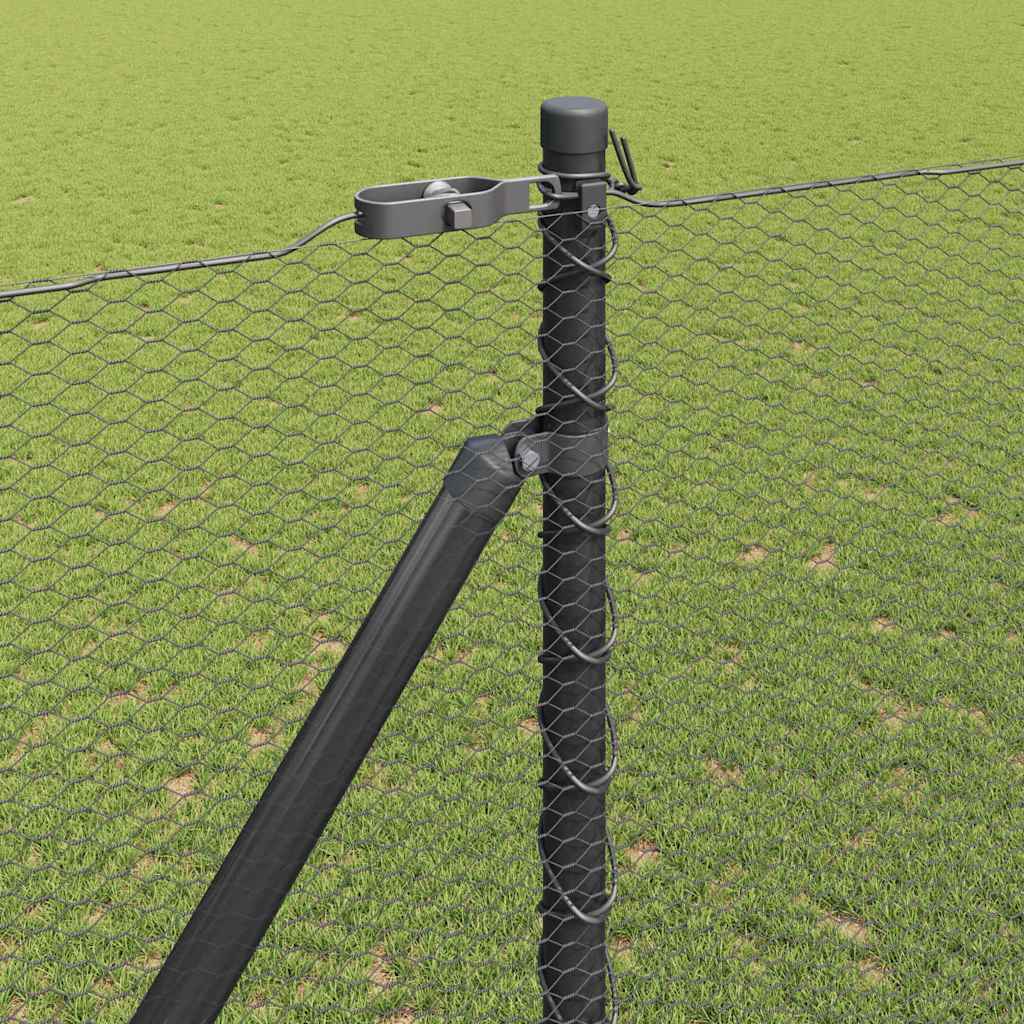 vidaXL Hexagonal Fence with Post 50 x 1.5 m PVC-Coated Steel Grey Mesh 4