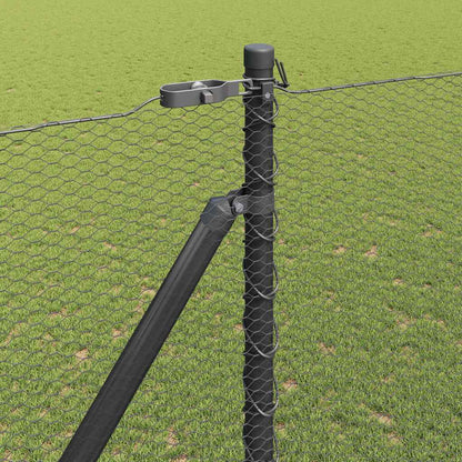 vidaXL Hexagonal Fence with Post 50 x 1.5 m PVC-Coated Steel Grey Mesh 4
