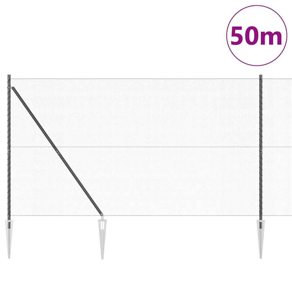 vidaXL Hexagonal Fence with Post 50 x 1.5 m PVC-Coated Steel Grey Mesh 3