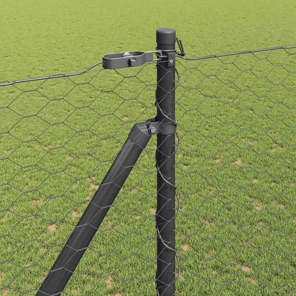 vidaXL Hexagonal Fence with Post 50 x 1.6 m PVC-Coated Steel Grey Mesh 2