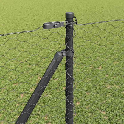 vidaXL Hexagonal Fence with Post 50 x 1.6 m PVC-Coated Steel Grey Mesh 2