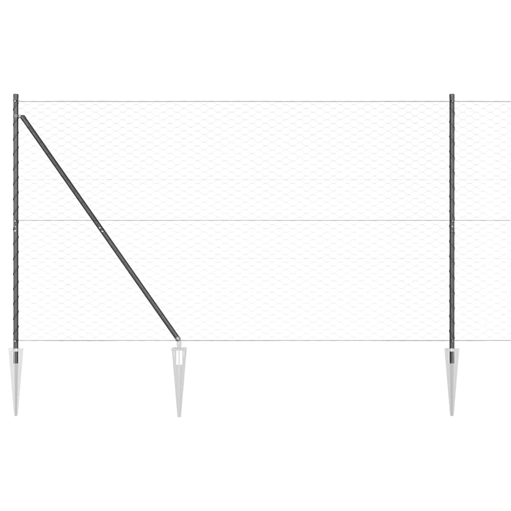 vidaXL Hexagonal Fence with Post 50 x 1.6 m PVC-Coated Steel Grey Mesh 5