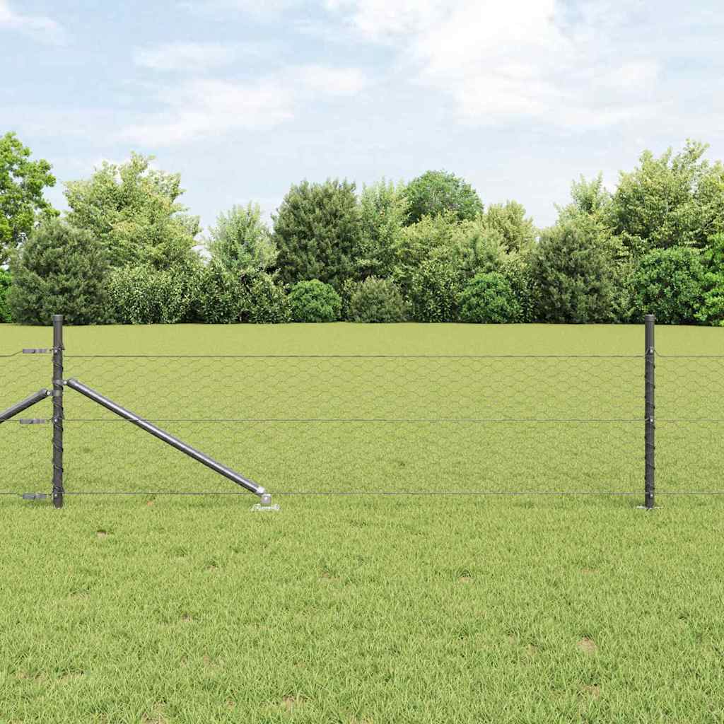 vidaXL Hexagonal Fence with Post 100 x 0.4 m PVC-Coated Steel Grey 1