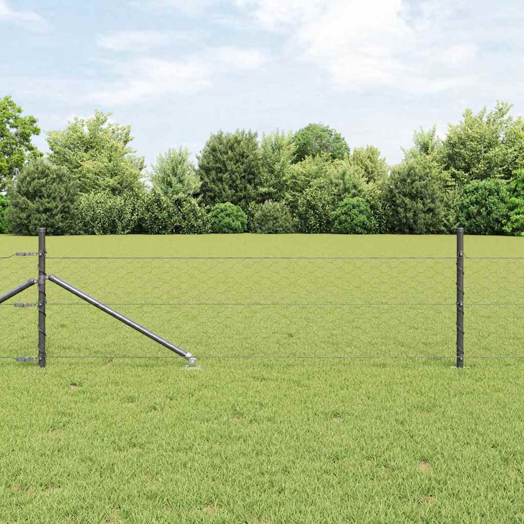 vidaXL Hexagonal Fence with Post 100 x 0.4 m PVC-Coated Steel Grey 1