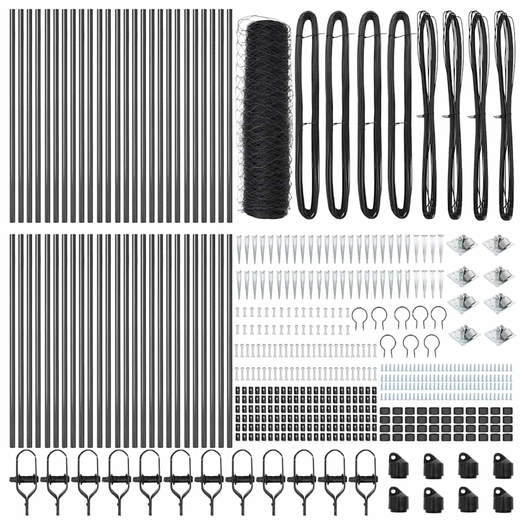 vidaXL Hexagonal Fence with Post 100 x 0.4 m PVC-Coated Steel Grey 2