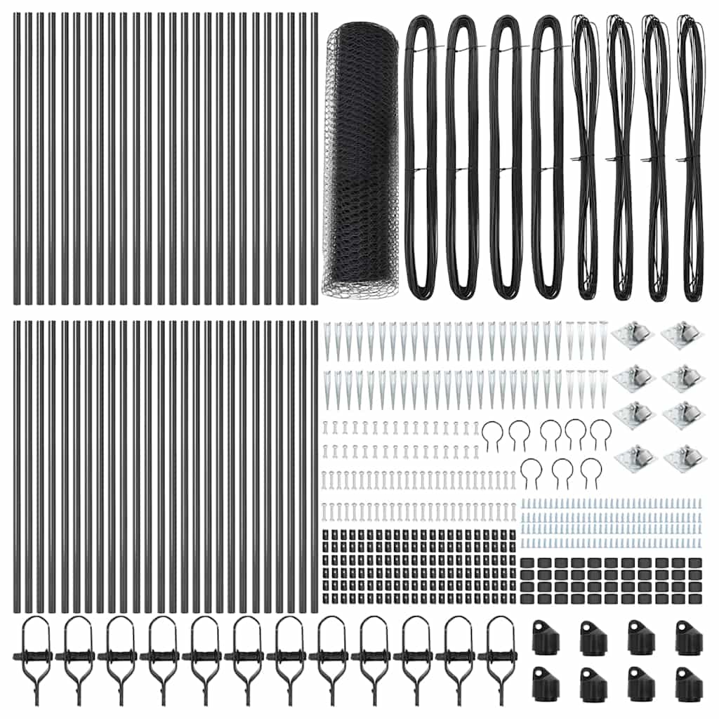 vidaXL Hexagonal Fence with Post 100 x 0.5 m PVC-Coated Steel Grey 6