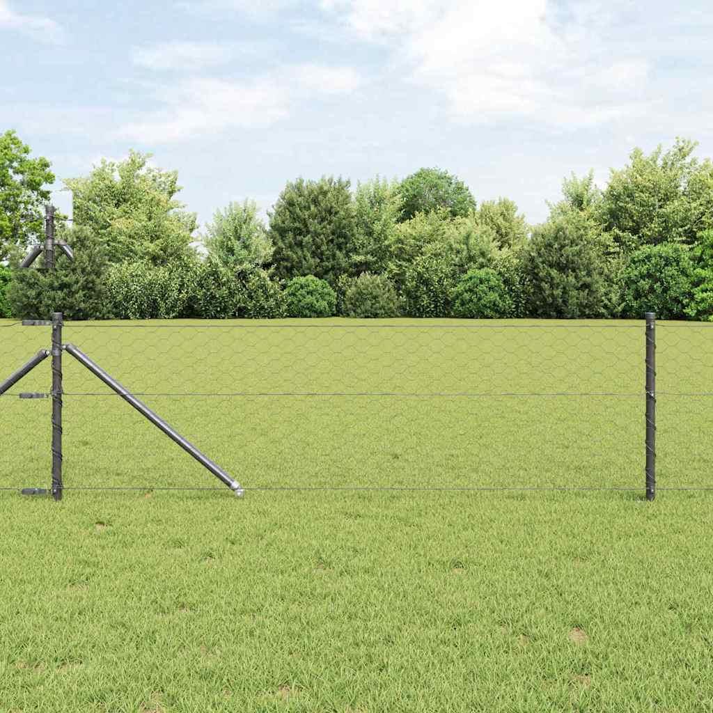 vidaXL Hexagonal Fence with Post 100 x 0.6 m PVC-Coated Steel Grey 1
