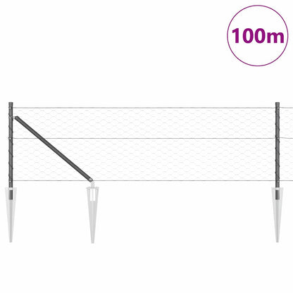 vidaXL Hexagonal Fence with Post 100 x 0.6 m PVC-Coated Steel Grey 3