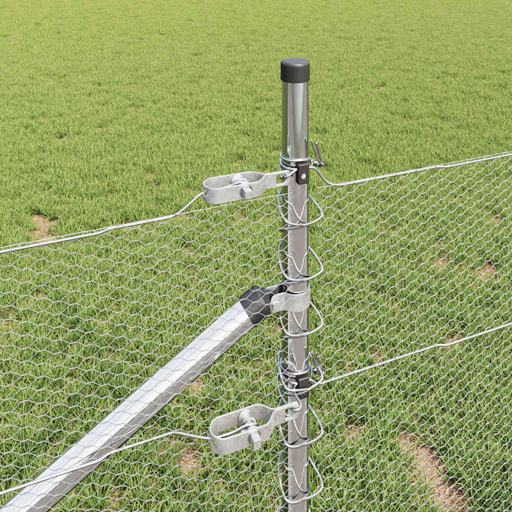 vidaXL Hexagonal Fence with Post 50 x 1 m Galvanised Steel Silver Mesh 4