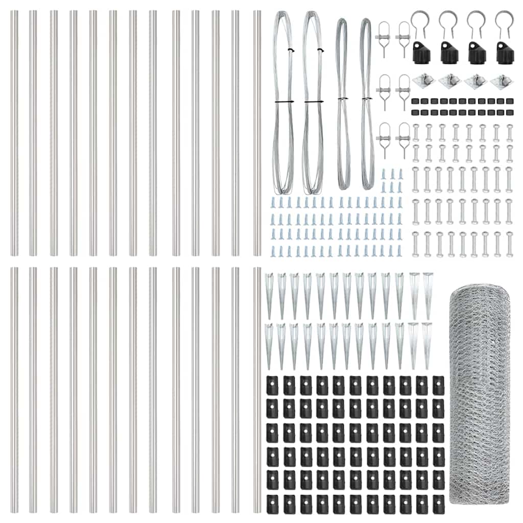 vidaXL Hexagonal Fence with Post 50 x 1 m Galvanised Steel Silver Mesh 5
