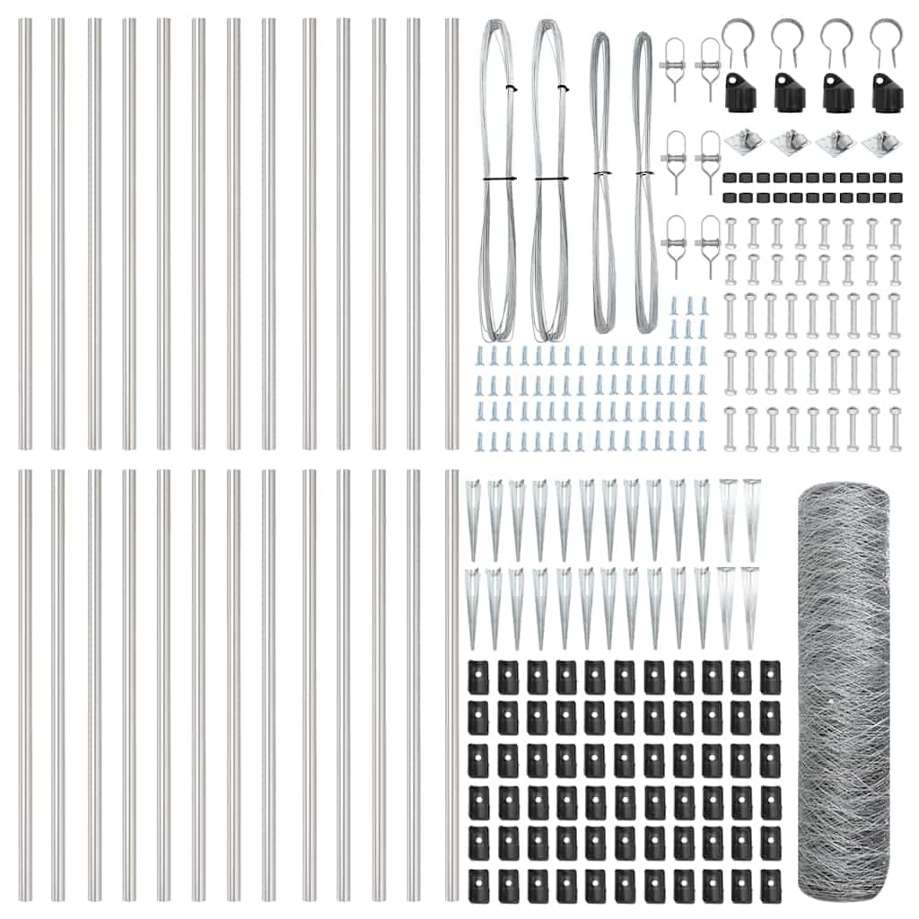 vidaXL Hexagonal Fence with Post 50 x 1 m Galvanised Steel Silver Mesh 5